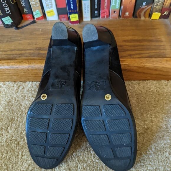 michael toschi black suede and patent leather chunky heel shoes sz 39 euc - Picture 6 of 7